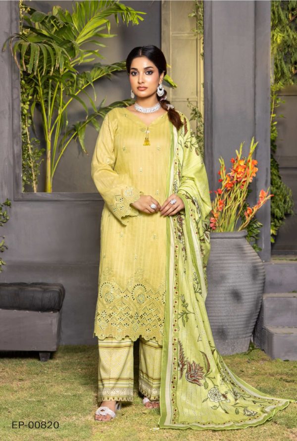 Un-Stitched ChikanKari Embroidered Printed Lawn Suit