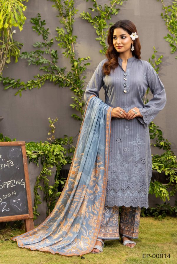 Un-Stitched ChikanKari Embroidered Printed Lawn Suit