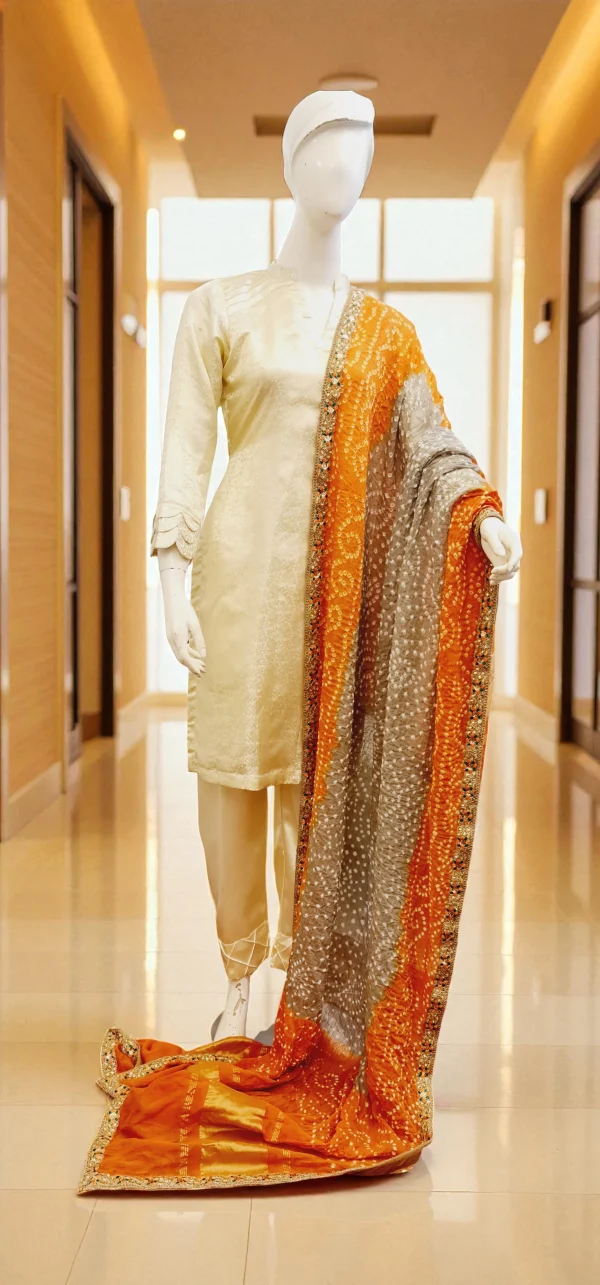 Multi-Shade Silk Dupatta with Four-Side Paltawa Lace Work