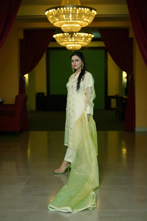 3 piece Stitched Digital Organza Suit