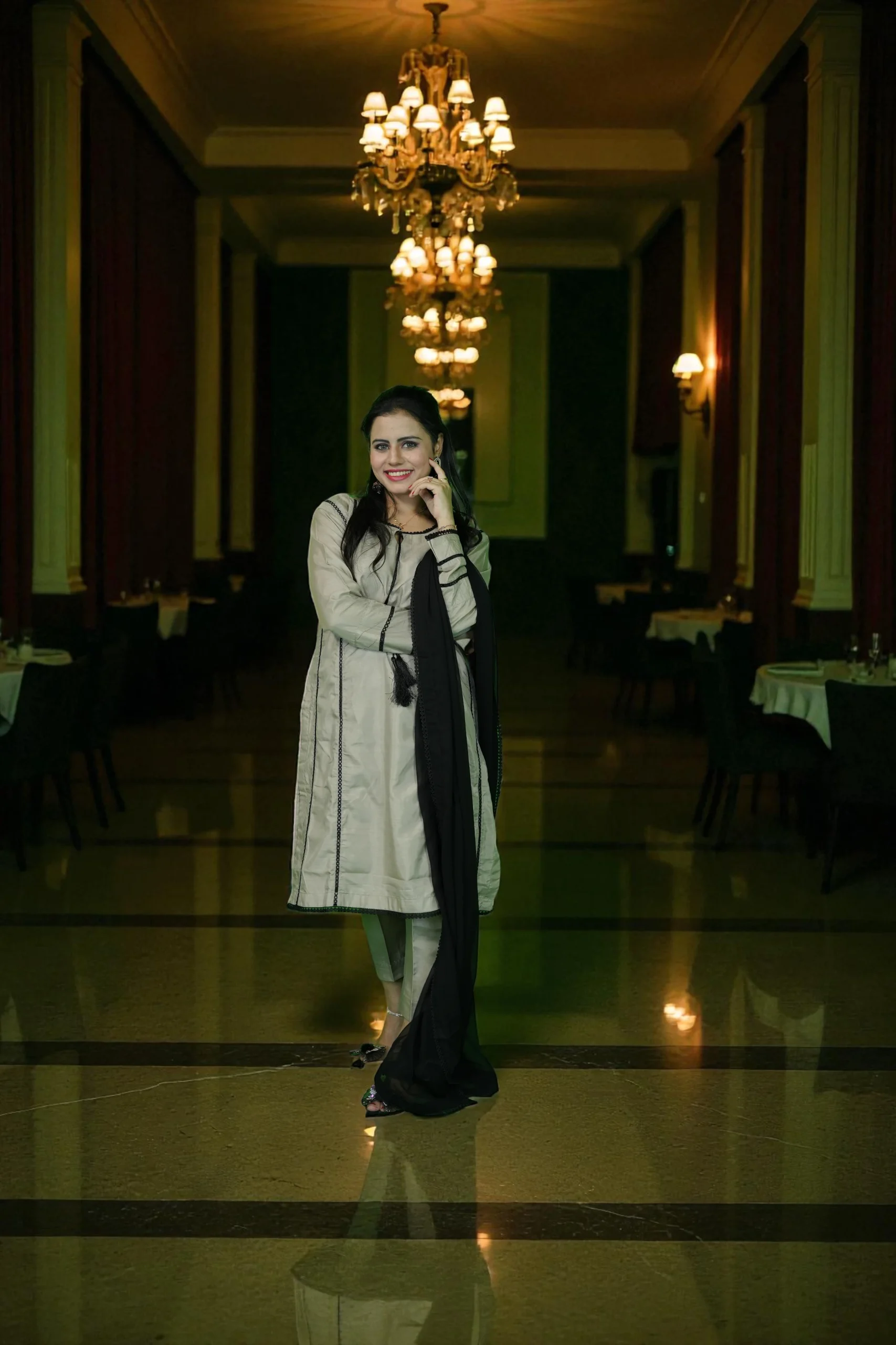 Stitched Three piece Raw silk Suit with chiffon contrast dupatta