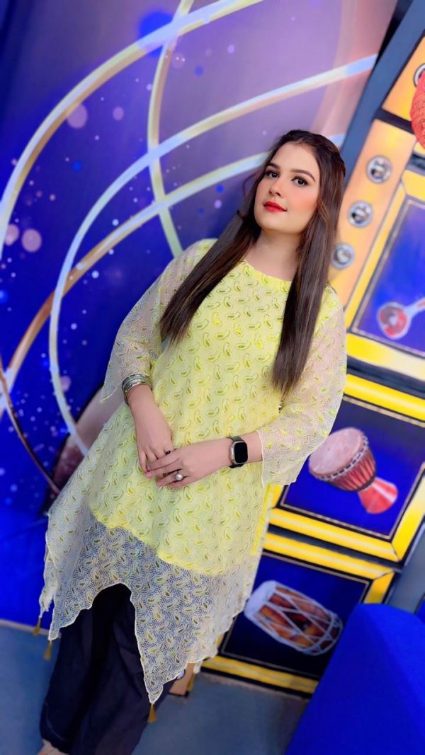 Stitched Lime Yellow Embroidered Net Kurti