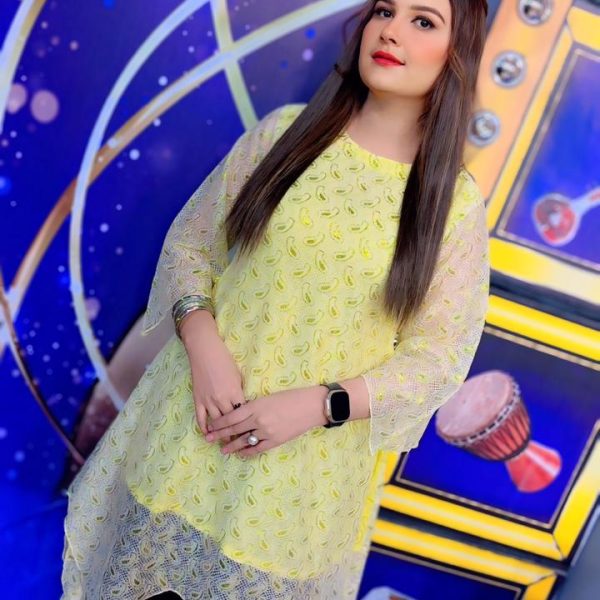 Stitched Lime Yellow Embroidered Net Kurti