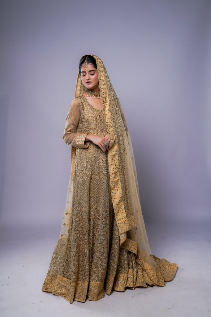 Stitched Heavy Stone Embroidered Net Maxi-Golden