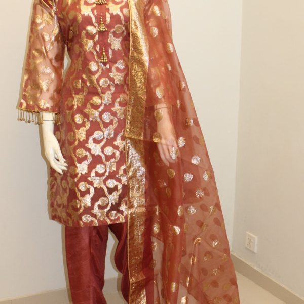 3-Piece Stitched Banarsi Organza Suit