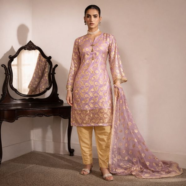 3-Piece Stitched Banarsi Organza Suit