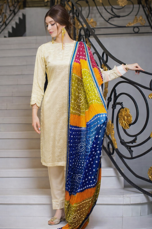 Multi-Shade Silk Dupatta with Four-Side Paltawa Lace Work