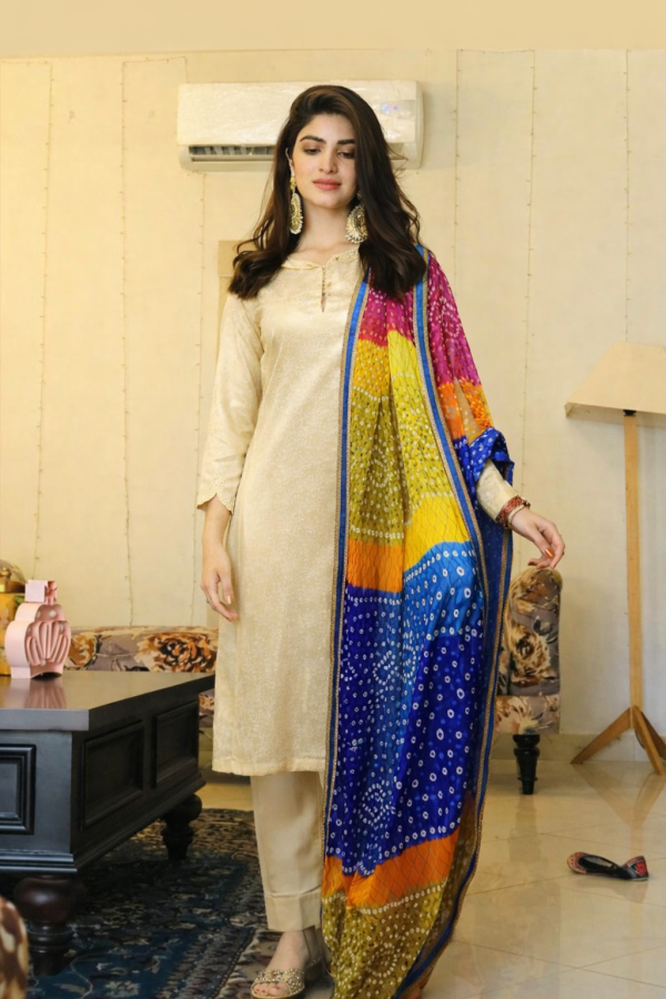 Off-White Silk Suit 2-Piece (Contrast Dupatta Sold Separately)