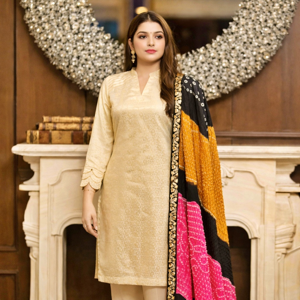 Multi-Shade Silk Dupatta with Four-Side Paltawa Lace Work