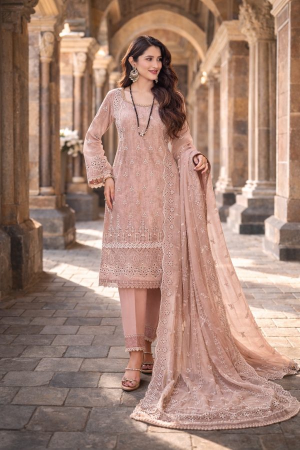 Premium Unstitched Lawn 3PC – Tea Rose Color