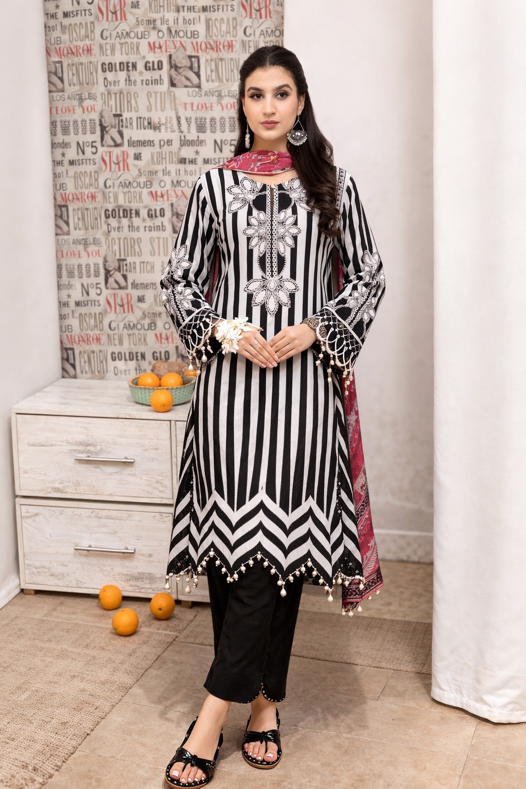 Premium Quality Black & White Printed Lawn Suit – Bana Dora | 3-Piece Pakistani Summer Wear - Image 2